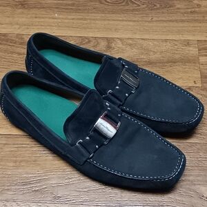 SALVATORE FERREGAMO Parigi Gancini Bit Black Nubuck Driving Loafer Shoe Men SZ13